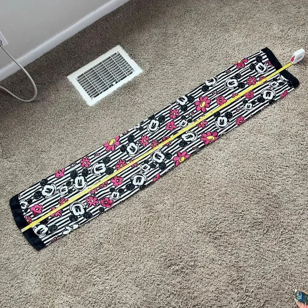 VTG Mickey Mouse Graphic Scarf Black White Pink Stripes 10x52 Disney Style